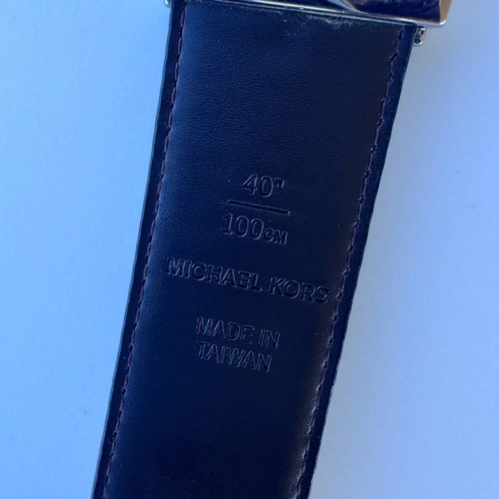 Michael Kors Men’s Black Leather Belt 40” / 100cm Silver MK Logo Buckle - Picture 6 of 7